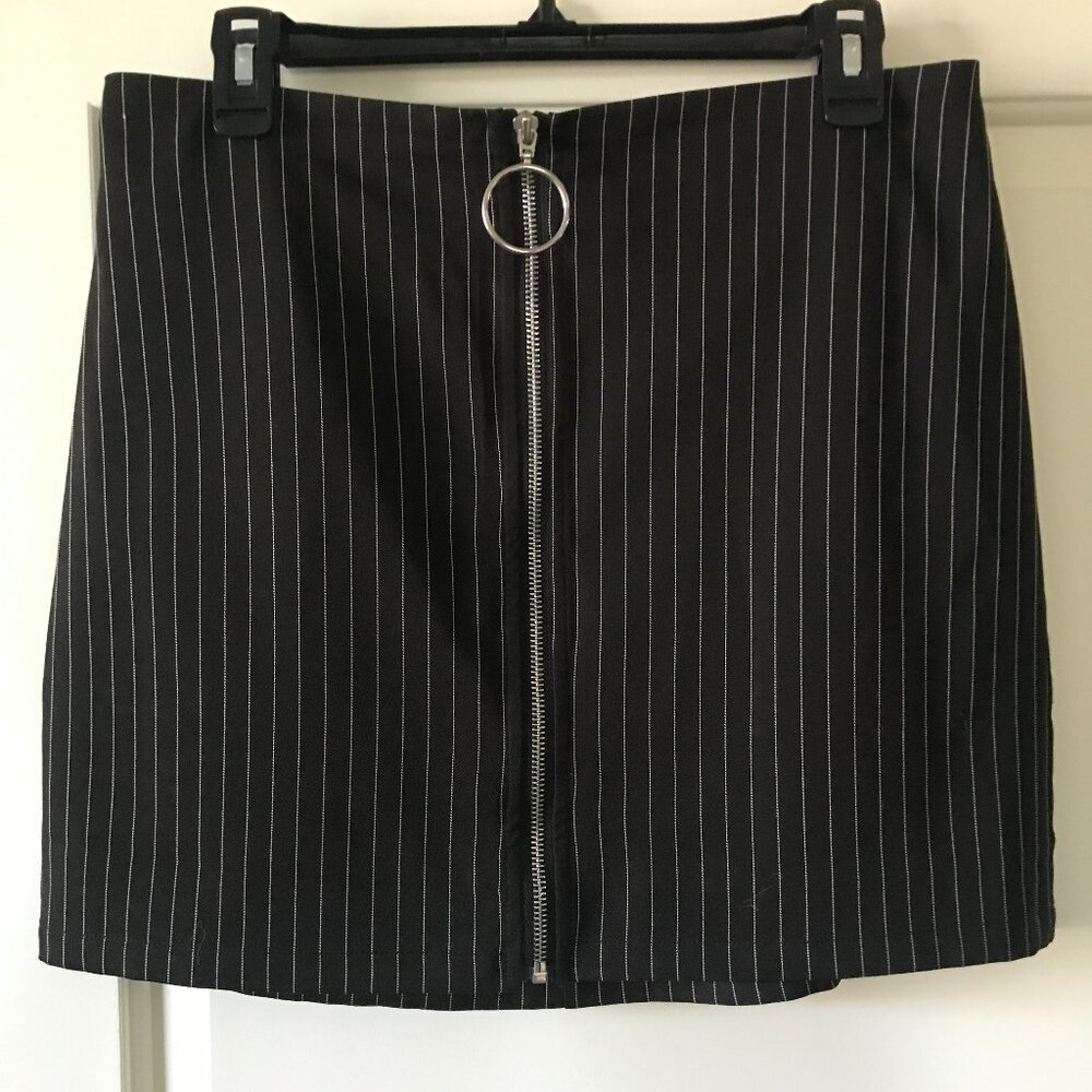 Black Pinstripe Zipper Mini Skirt